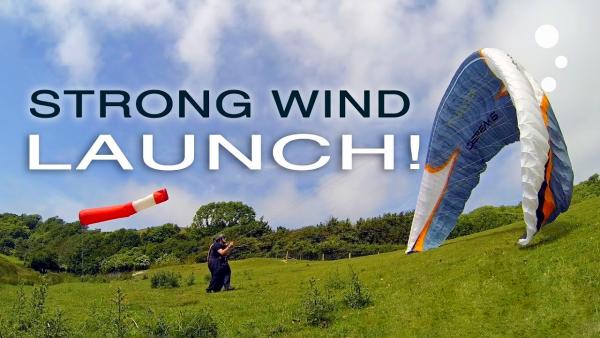 Paraglider Control: Strong Wind Launching